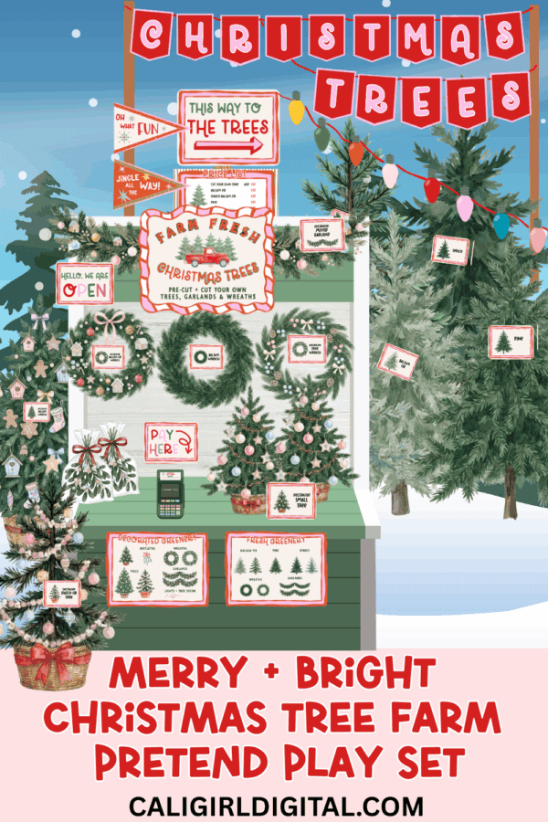 Merry And Bright Christmas Tree Farm Pretend Play Set | Cali Girl Digital