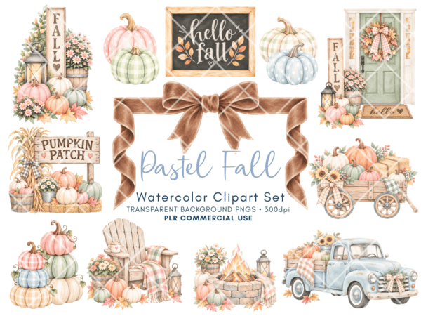 Pastel Colors Cozy Fall Clipart Set