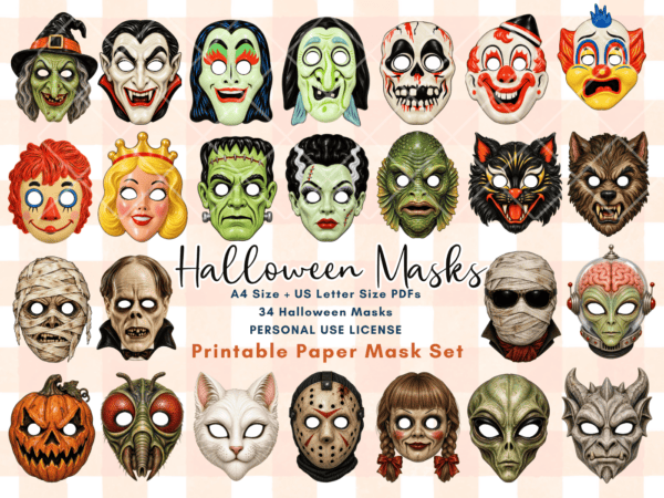 Retro Halloween Masks Printable Set
