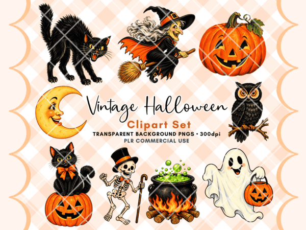 Classic Vintage Halloween Clipart Set